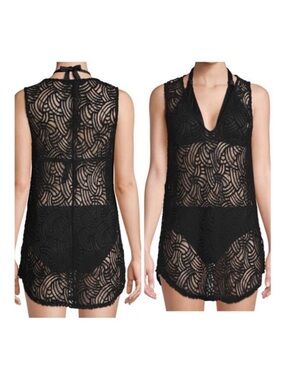 BCBGMaxAzria Black Swim Coverup Sheer Mesh Lace Large